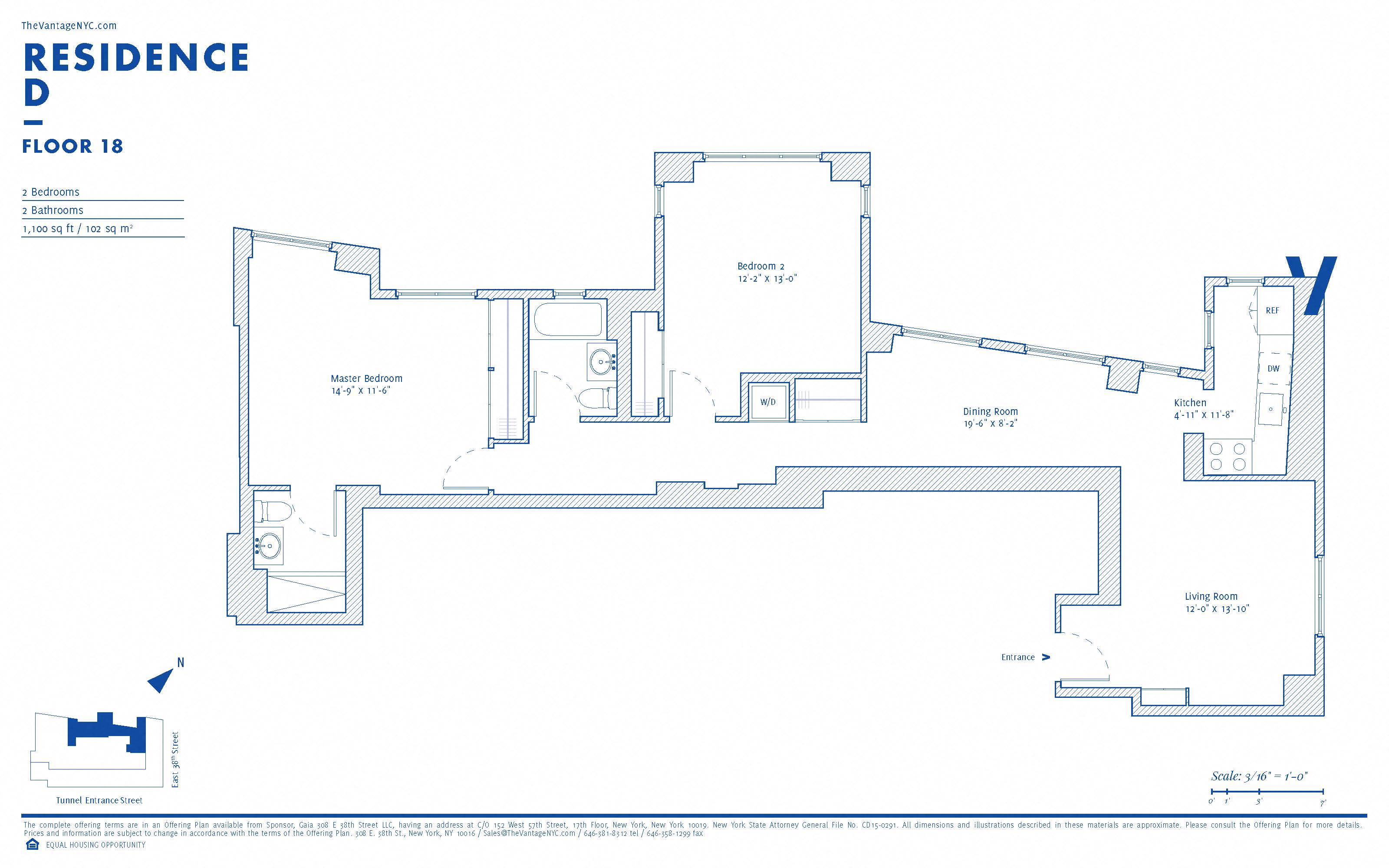 Floor plan for 2 beds, 2 baths, 1180 sqft